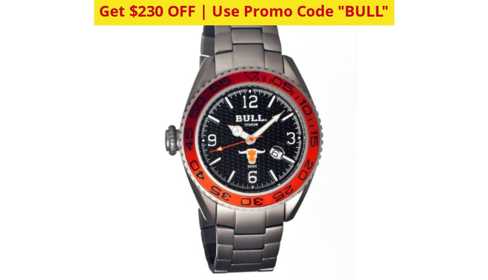 Bull Titanium Hereford Pro-Diver Watch + Free Return Shipping - Ships Quick! Black/silver Watches