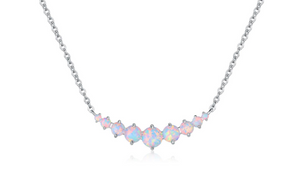 Graduated White Fire Opal Necklace in 18K White Gold Plating