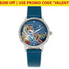 $200 Off + Free Returns: Empress Diana Automatic Engraved Leather Band Watches - Ships Quick! Teal