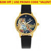 $200 Off + Free Returns: Empress Diana Automatic Engraved Leather Band Watches - Ships Quick! Black