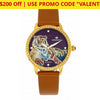 $200 Off + Free Returns: Empress Diana Automatic Engraved Leather Band Watches - Ships Quick! Camel