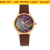 $200 Off + Free Returns: Empress Diana Automatic Engraved Leather Band Watches - Ships Quick! Brown