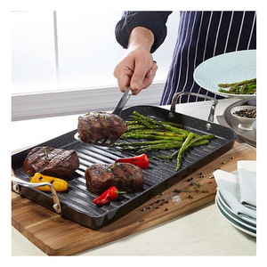 Curtis Stone DuraPan Nonstick Double-Burner Grill Pan + Digital Read Thermometer with Pot Clip Bundle! (Refurbished)