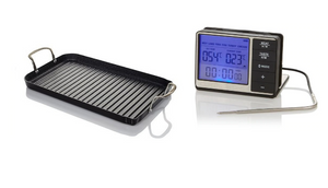 Curtis Stone DuraPan Nonstick Double-Burner Grill Pan + Digital Read Thermometer with Pot Clip Bundle! (Refurbished)