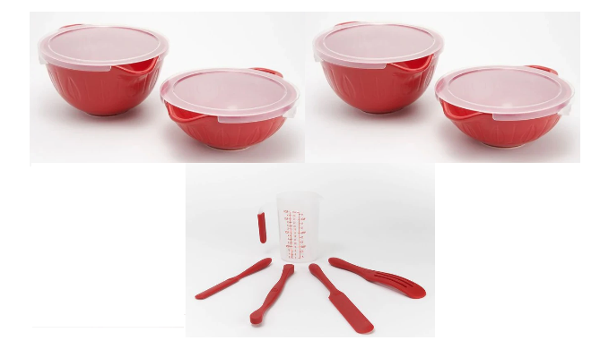 Mad Hungry 13-Piece Lip'n'Loop Mixing Bowl with Lids + Silicone Spurtle Set w/ Measuring Cup