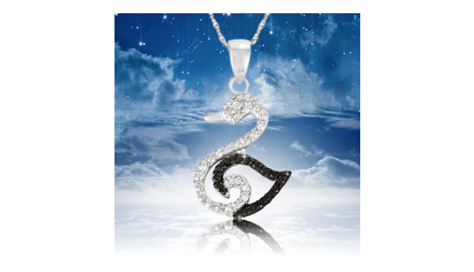 Sterling Silver Black Diamond Accent Swan Pendant with Chain - Guaranteed by Mother's Day* + FREE RETURNS!