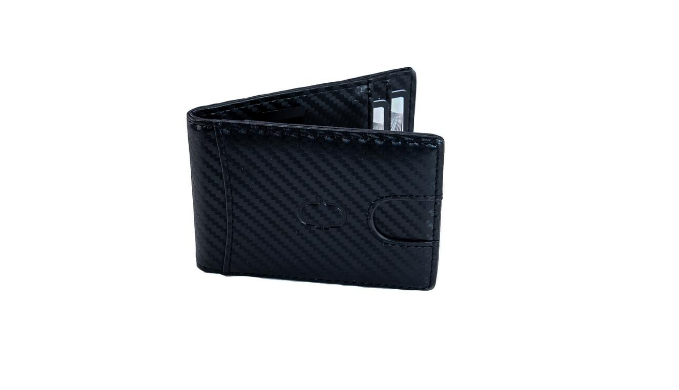 Charles Delon Men's Slim Design Money Clip Wallet Carbon Fiber Leather - Ships Quick!