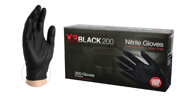 Industrial Black Nitrile Gloves, Box of 200, 3 mil, Latex Free, Powder Free, Textured, Disposable, Non-Sterile