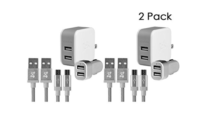 8-Piece: Ubio Labs 4x 6ft Micro USB Woven Cables, 2x Dual Wall, 2x Car Chargers (Bulk Packaging)
