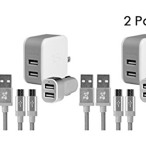 8-Piece: Ubio Labs 4x 6ft Micro USB Woven Cables, 2x Dual Wall, 2x Car Chargers (Bulk Packaging)