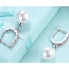 White Swarovski Elements Thin Dangling Freshwater Pearl Earrings in 14K White Gold Plating