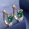 14K Gold Plating Emerald Cut Green Swarovski Elements Twisted Pav'e Lever back Earrings