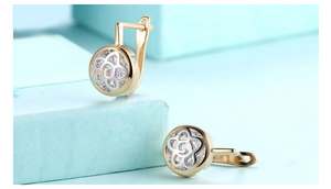 14K Gold Plating White Swarovski Daisy Design Circular Earrings