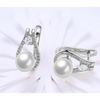 14K White Gold Plating Swarovski Elements Pav'e Freshwater Pearl Pear Cut Earrings