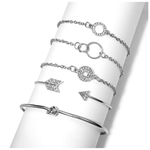 5 Piece Pav'e Loveknot Bracelet Silver Set