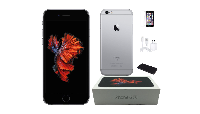 Apple iPhone 6s Unlocked Bundle with Case, Charger, Screen Protector (Refurbished) - Ships Quick!