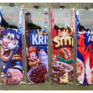 4 Pairs of Funky Socks - One Size Fits Most - Cereal, Candy, Snacks, Cartoons, Biker or Tupac - Ships Quick!