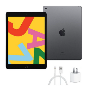 iPad 7 32GB 4G + Cellular Unlocked Bundle with Tempered Glass, Case & Charger (Refurbished) - Ships Quick!