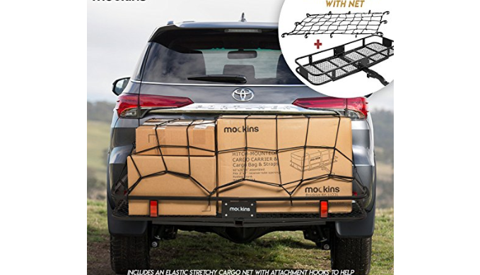 Mockins Hitch Mount Foldable Steel Cargo Carrier (60” Long X 20″ Wide X 6” Tall – Weight Capacity: 500 Lbs) – Ships Next Day!