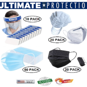 PRICE REDUCED: THE ULTIMATE 100-PIECE 3PLY MASKS KN95 FACE SHIELDS PROTECTION BUNDLE - FAST FREE SHIPPING FROM USA!